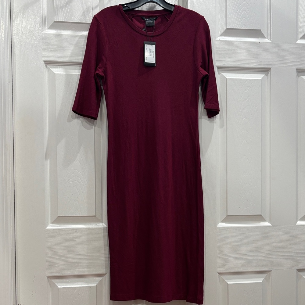 Armani Exchange Wine Long Sleeve Midi Dress